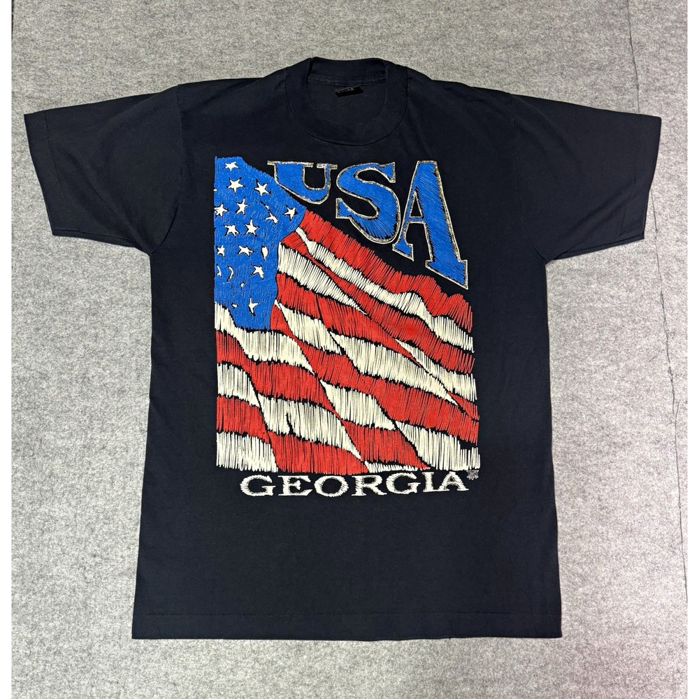 Vintage USA Georgia Flag T-Shirt Size L Single Stitch Screen Stars Best Made USA